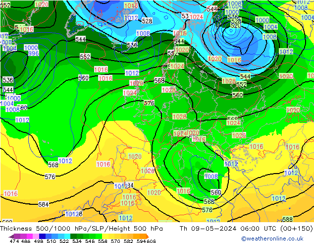 Schichtdicke 500-1000 hPa ECMWF Do 09.05.2024 06 UTC