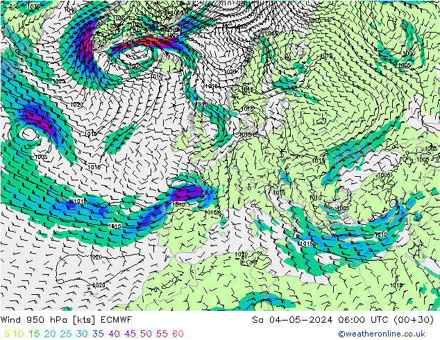 Wind 950 hPa ECMWF Sa 04.05.2024 06 UTC