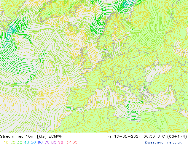 Stromlinien 10m ECMWF Fr 10.05.2024 06 UTC