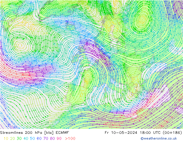 Stromlinien 200 hPa ECMWF Fr 10.05.2024 18 UTC