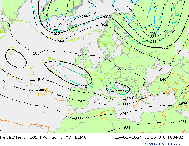 Height/Temp. 500 hPa ECMWF ven 03.05.2024 03 UTC