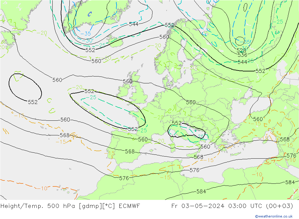 Height/Temp. 500 hPa ECMWF Fr 03.05.2024 03 UTC