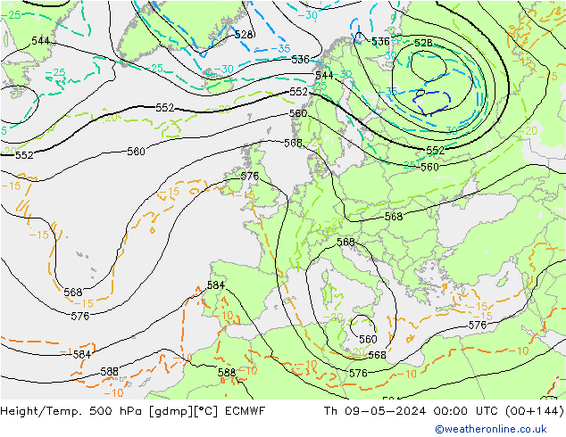Hoogte/Temp. 500 hPa ECMWF do 09.05.2024 00 UTC