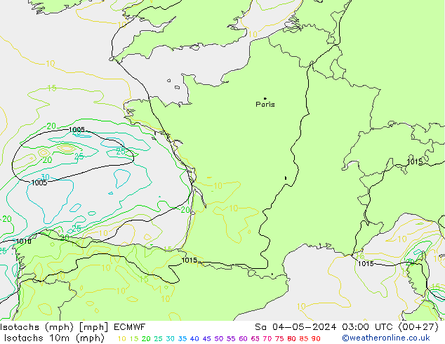 Isotachen (mph) ECMWF Sa 04.05.2024 03 UTC