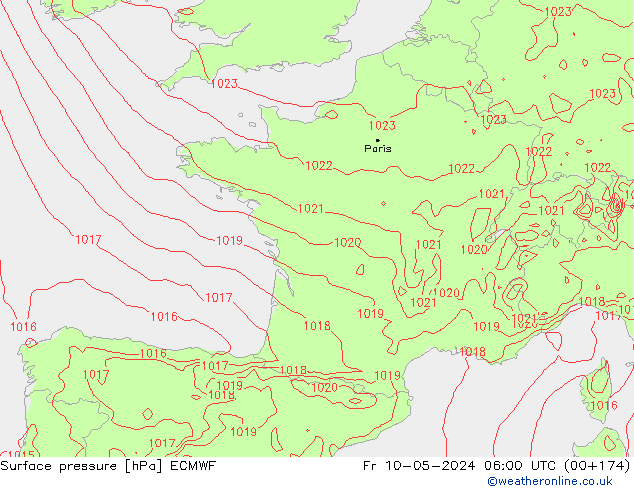 Surface pressure ECMWF Fr 10.05.2024 06 UTC