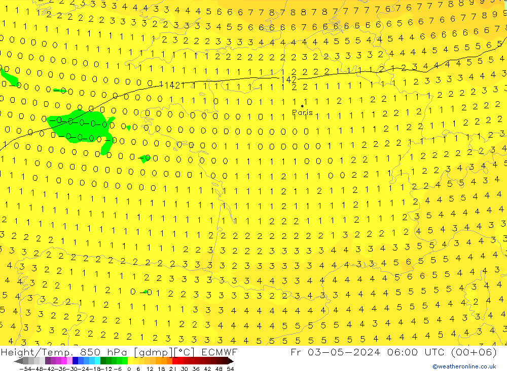 Z500/Rain (+SLP)/Z850 ECMWF Fr 03.05.2024 06 UTC