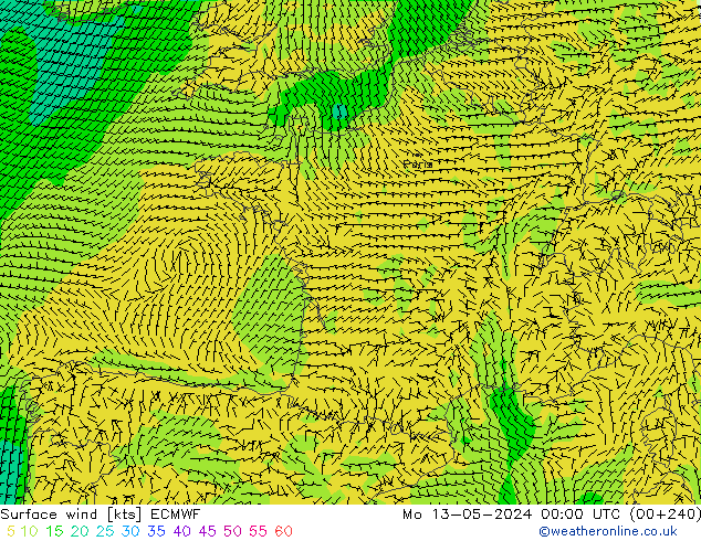 Surface wind ECMWF Mo 13.05.2024 00 UTC