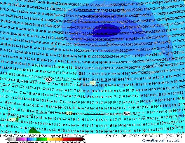 Z500/Rain (+SLP)/Z850 ECMWF sam 04.05.2024 06 UTC