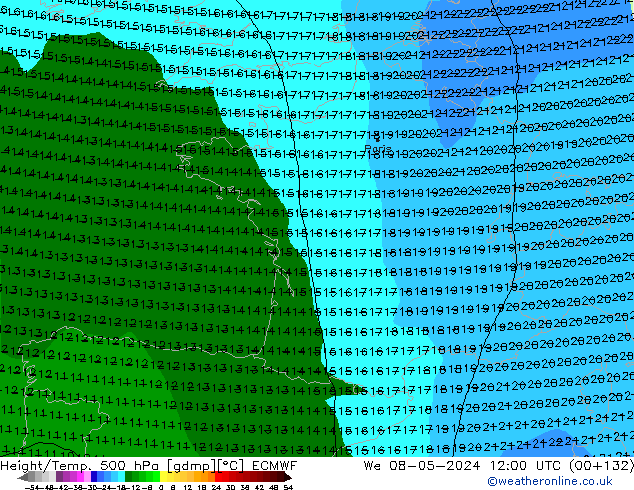 Z500/Rain (+SLP)/Z850 ECMWF St 08.05.2024 12 UTC