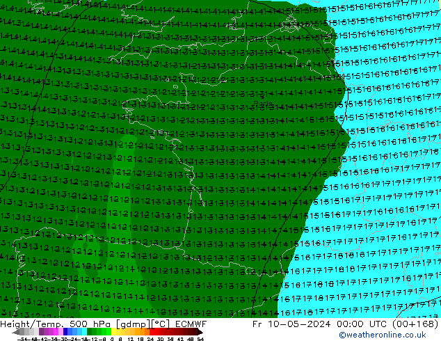 Height/Temp. 500 гПа ECMWF пт 10.05.2024 00 UTC