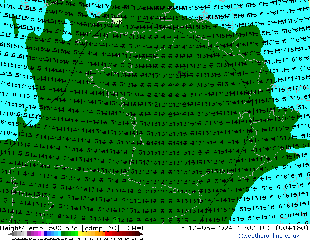 Z500/Rain (+SLP)/Z850 ECMWF Fr 10.05.2024 12 UTC