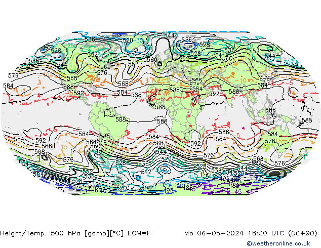 Z500/Rain (+SLP)/Z850 ECMWF Mo 06.05.2024 18 UTC