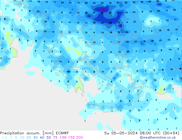 Precipitation accum. ECMWF Su 05.05.2024 06 UTC