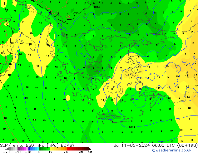 SLP/Temp. 850 hPa ECMWF so. 11.05.2024 06 UTC