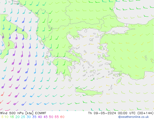 Vent 500 hPa ECMWF jeu 09.05.2024 00 UTC