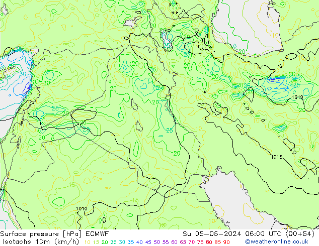 Isotachs (kph) ECMWF Dom 05.05.2024 06 UTC