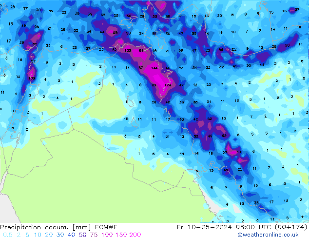 Precipitation accum. ECMWF Fr 10.05.2024 06 UTC