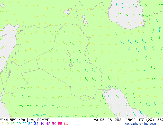 Vento 850 hPa ECMWF Qua 08.05.2024 18 UTC