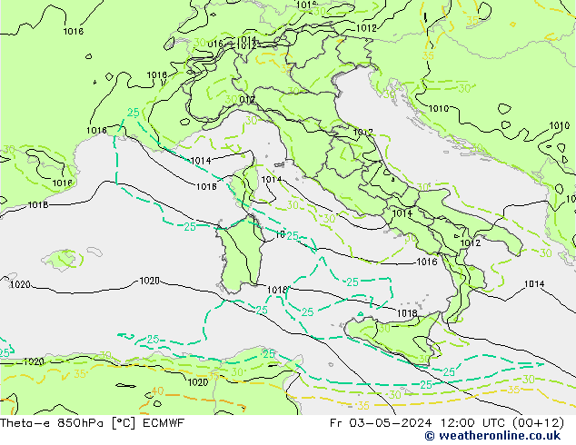 Theta-e 850hPa ECMWF pt. 03.05.2024 12 UTC