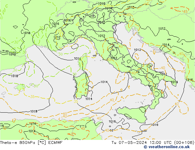 Theta-e 850гПа ECMWF вт 07.05.2024 12 UTC