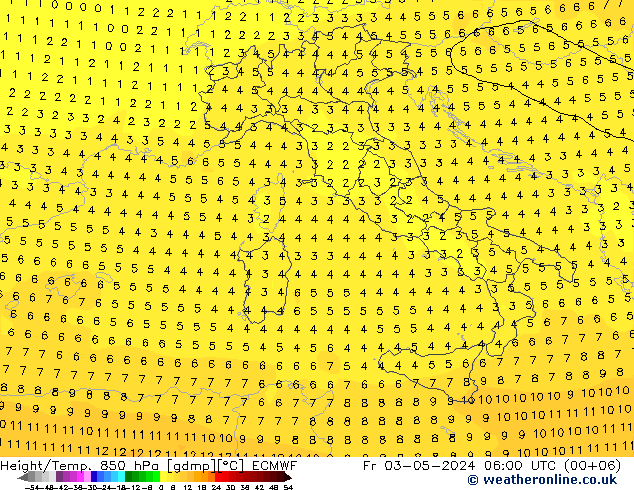 Z500/Rain (+SLP)/Z850 ECMWF ven 03.05.2024 06 UTC