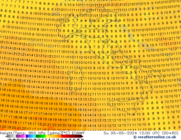 Z500/Rain (+SLP)/Z850 ECMWF Ne 05.05.2024 12 UTC