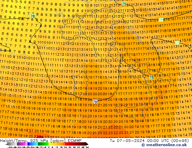 Height/Temp. 925 hPa ECMWF Tu 07.05.2024 00 UTC