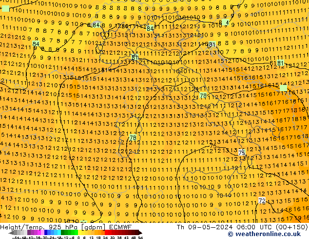 Height/Temp. 925 hPa ECMWF czw. 09.05.2024 06 UTC