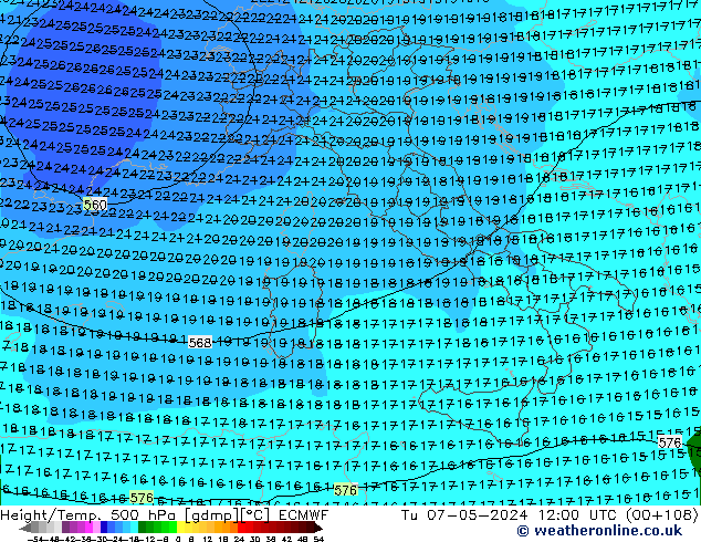 Z500/Rain (+SLP)/Z850 ECMWF Di 07.05.2024 12 UTC