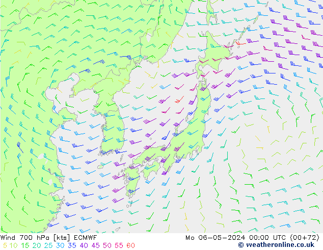 Wind 700 hPa ECMWF Mo 06.05.2024 00 UTC