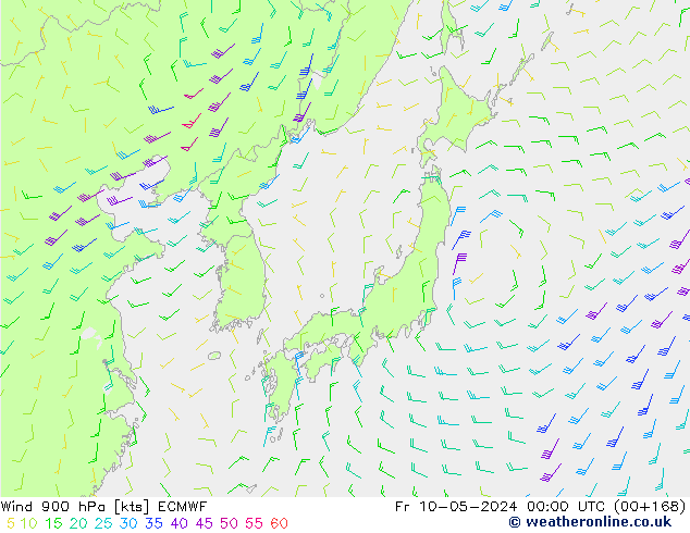 Wind 900 hPa ECMWF Pá 10.05.2024 00 UTC