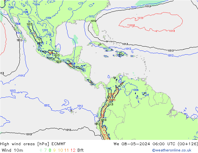 High wind areas ECMWF ср 08.05.2024 06 UTC