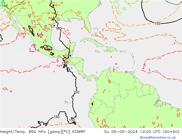 Z500/Rain (+SLP)/Z850 ECMWF Вс 05.05.2024 12 UTC