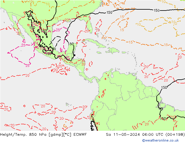 Géop./Temp. 850 hPa ECMWF sam 11.05.2024 06 UTC