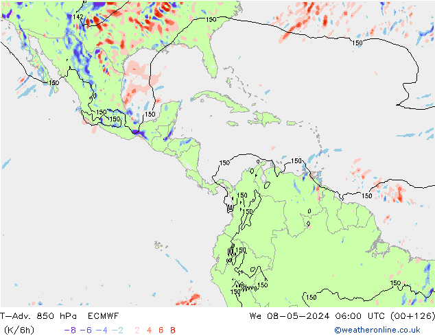 T-Adv. 850 hPa ECMWF mer 08.05.2024 06 UTC