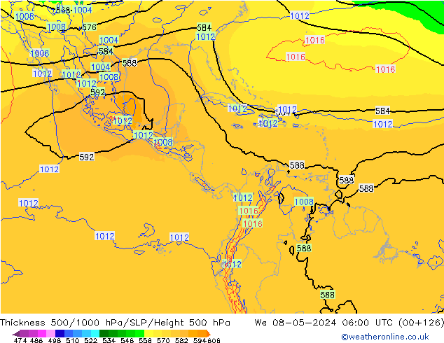 Schichtdicke 500-1000 hPa ECMWF Mi 08.05.2024 06 UTC