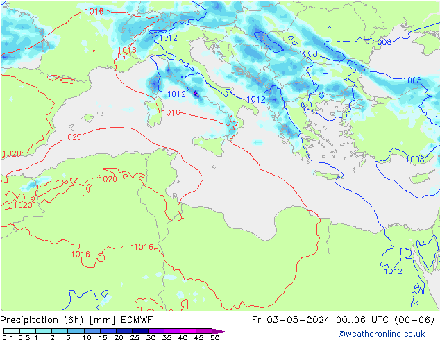 Precipitación (6h) ECMWF vie 03.05.2024 06 UTC