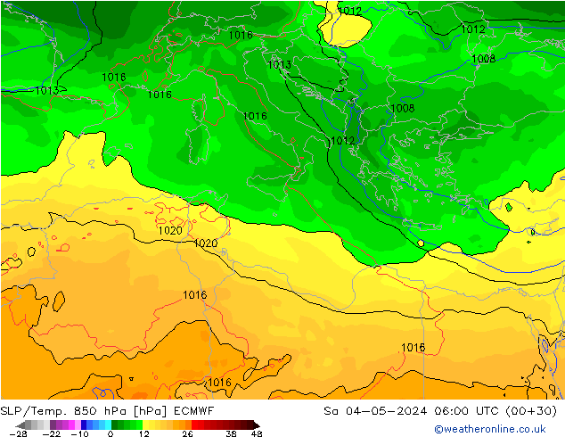 850 hPa Yer Bas./Sıc ECMWF Cts 04.05.2024 06 UTC