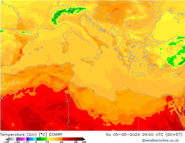 Temperature (2m) ECMWF Su 05.05.2024 09 UTC