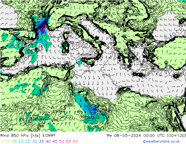 Wind 850 hPa ECMWF We 08.05.2024 00 UTC