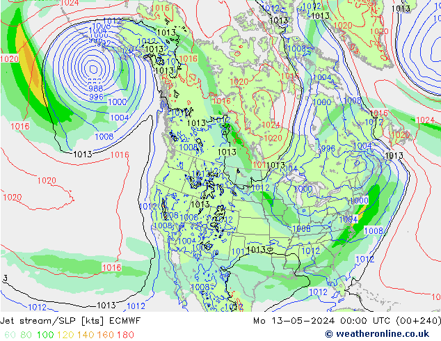 Polarjet/Bodendruck ECMWF Mo 13.05.2024 00 UTC