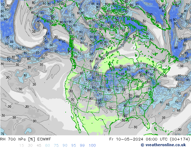 RH 700 hPa ECMWF Fr 10.05.2024 06 UTC