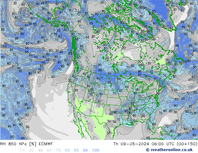 RH 850 hPa ECMWF Th 09.05.2024 06 UTC