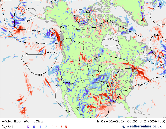 T-Adv. 850 hPa ECMWF czw. 09.05.2024 06 UTC