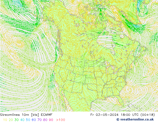 Linea di flusso 10m ECMWF ven 03.05.2024 18 UTC