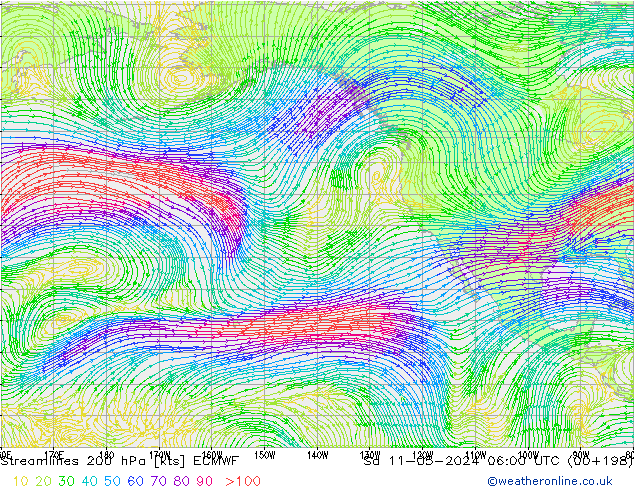 ветер 200 гПа ECMWF сб 11.05.2024 06 UTC