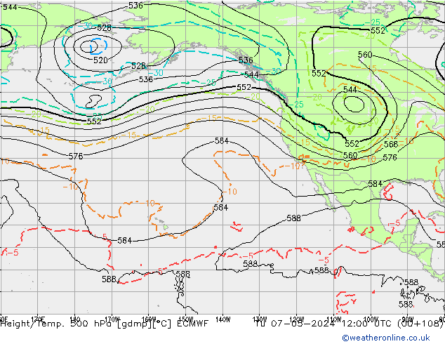 Z500/Rain (+SLP)/Z850 ECMWF Tu 07.05.2024 12 UTC