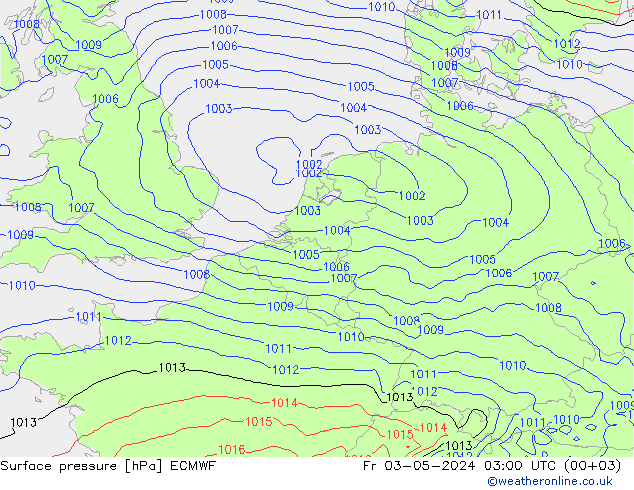 Atmosférický tlak ECMWF Pá 03.05.2024 03 UTC