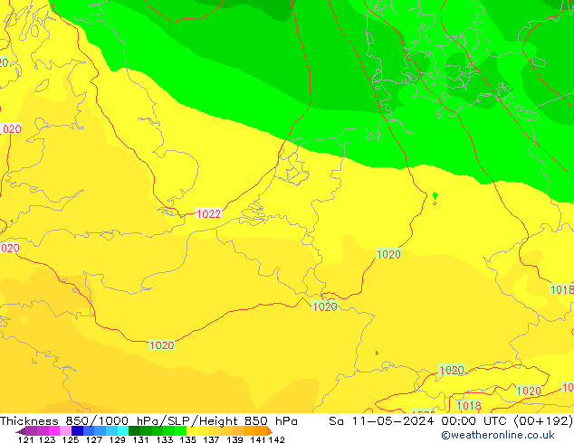 Schichtdicke 850-1000 hPa ECMWF Sa 11.05.2024 00 UTC