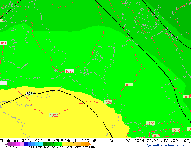 Schichtdicke 500-1000 hPa ECMWF Sa 11.05.2024 00 UTC